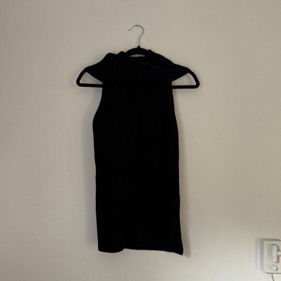 Banana Republic Black Ribbed Cowl Turtleneck Sleeveless Sweater Knit Size Medium - Picture 1 of 6